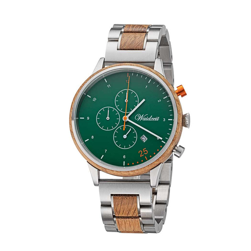 Chronograph Barista Verde watch with wooden strap men