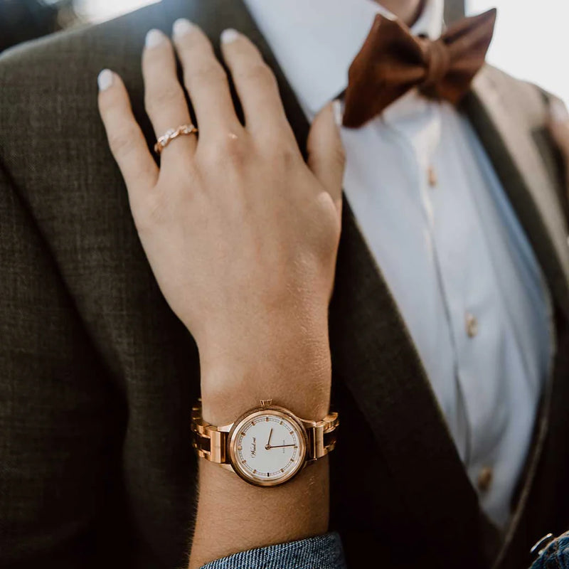 Petite Gold Lady Watch with wooden strap