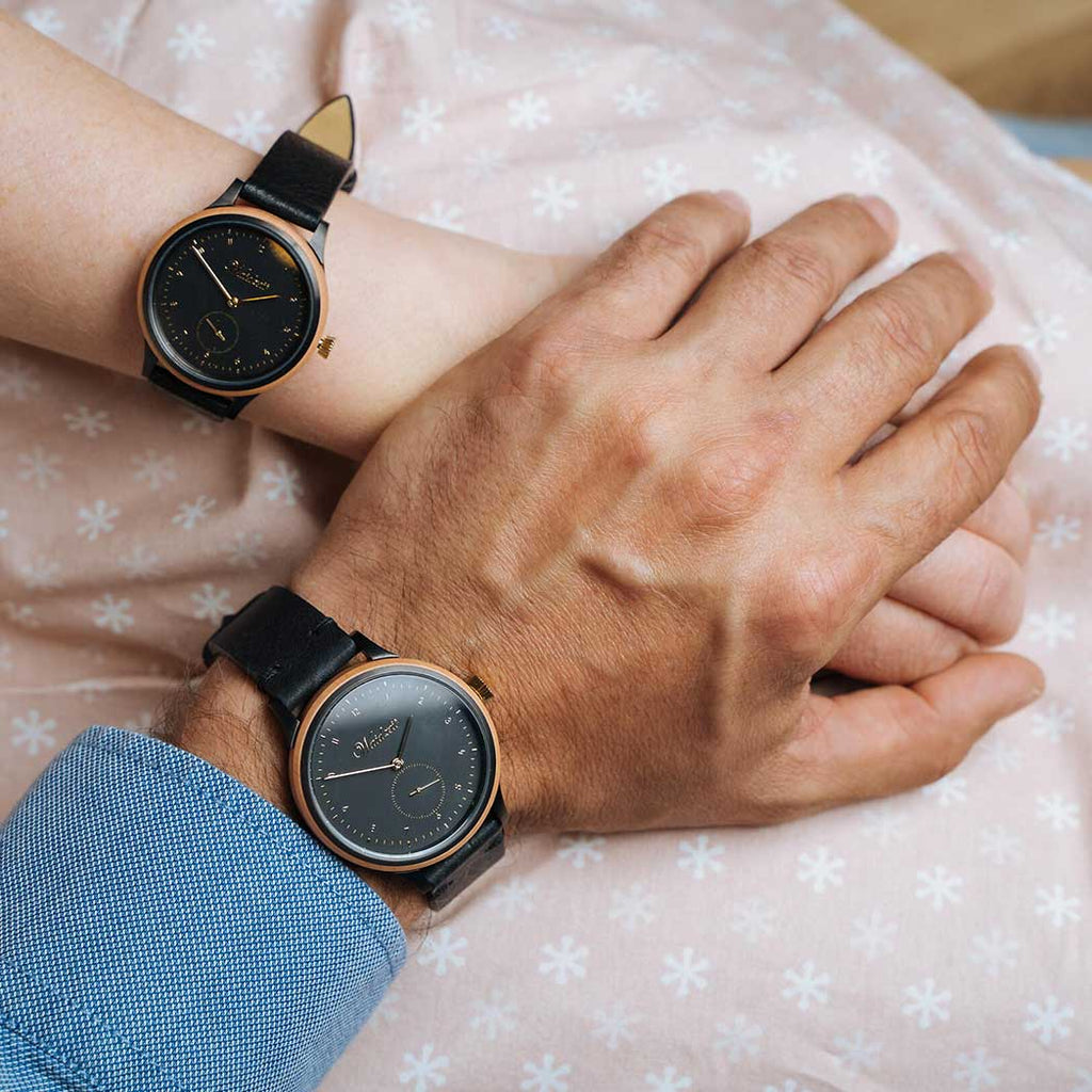 Cherry Black leather strap, lady watch