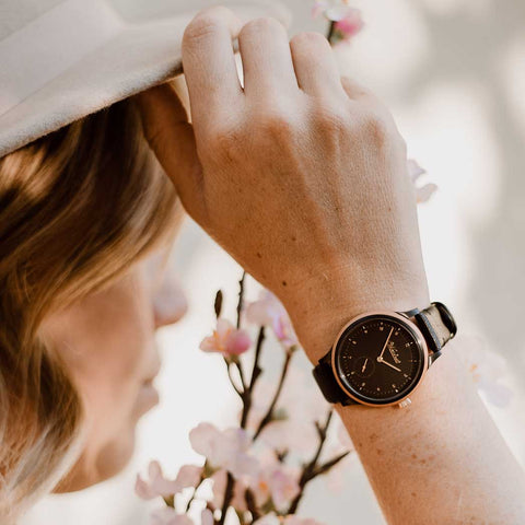 Cherry Black leather strap, lady watch