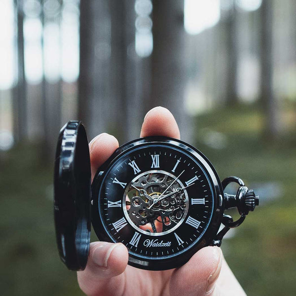 Franz Theodor Skeleton pocket watch black – Waidzeit Design