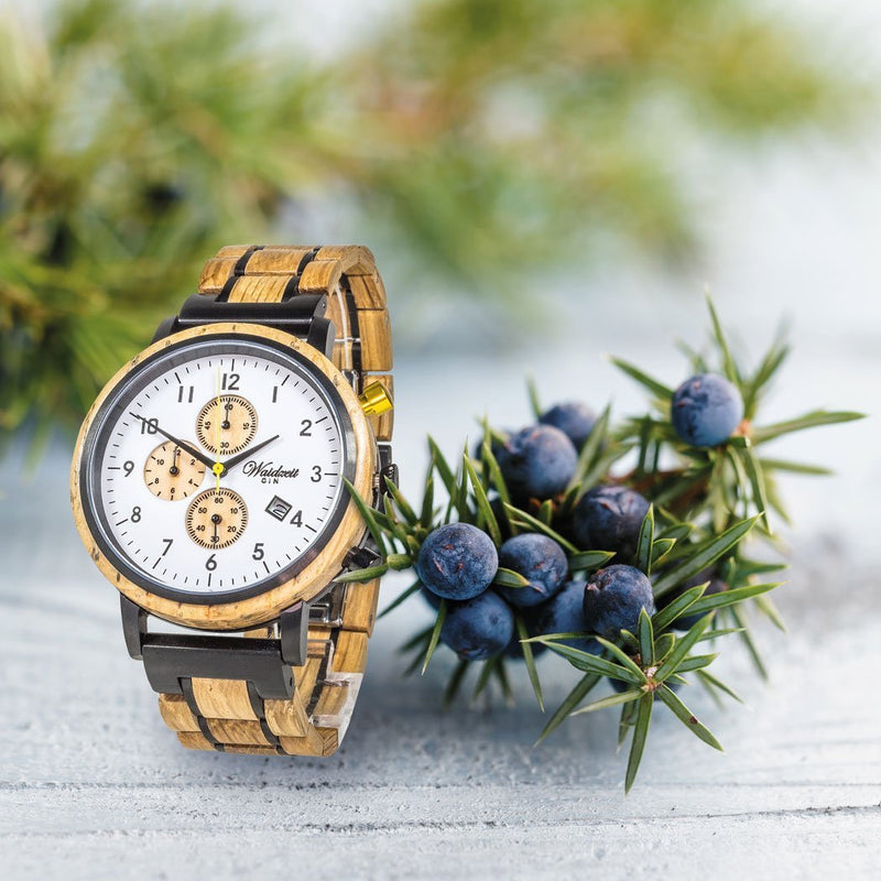 Chronograph GIN White Gold wooden strap Men
