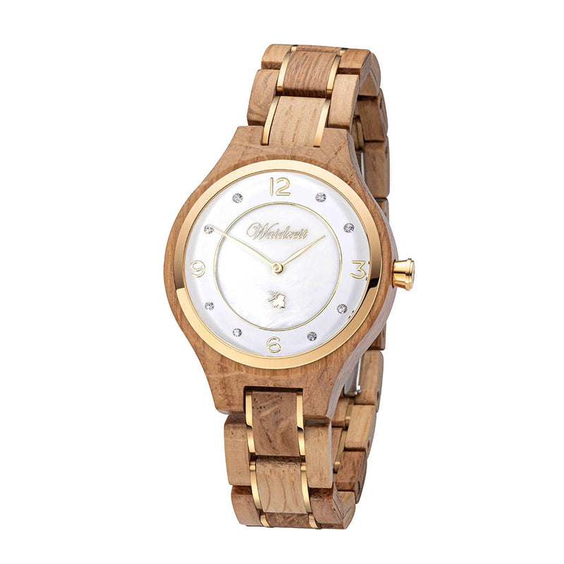 Waidzeit Design Wine princess nacre dial crystals Austrian Design Barrique wine barrel giftidea gift for her upcycling wooden watch lady watch