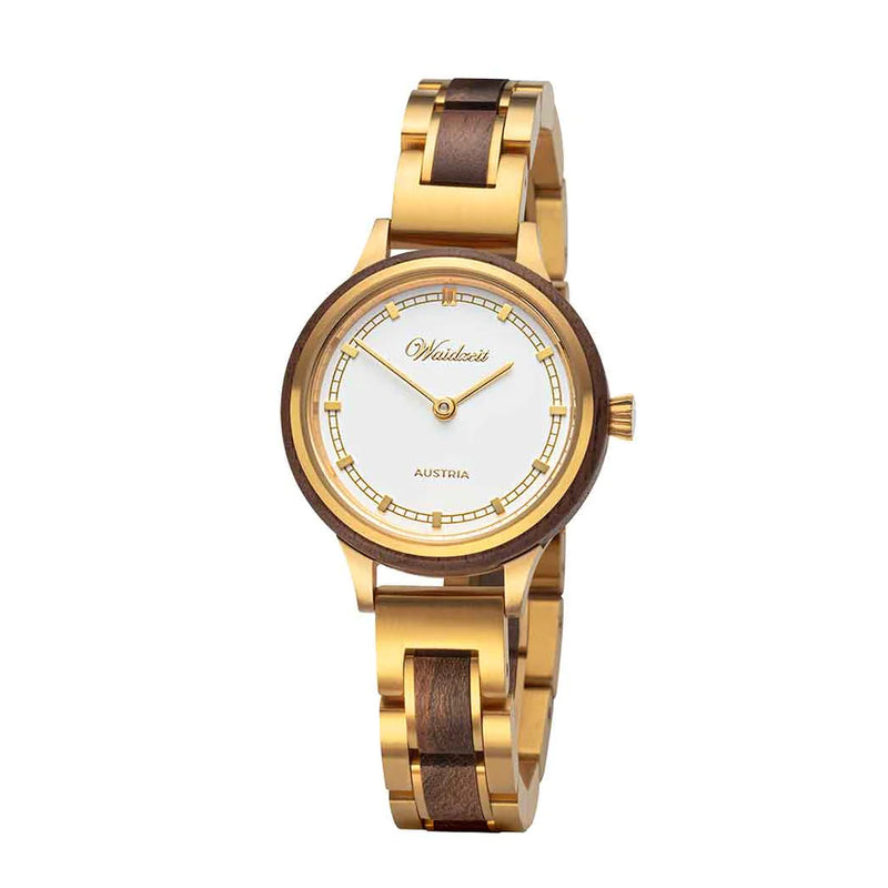 Petite Gold Lady Watch with wooden strap