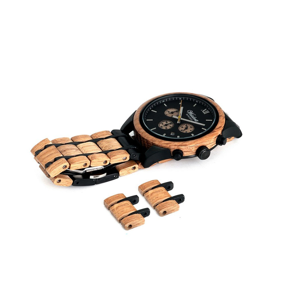 Waidzeit Whisky Scotts Highland Whiskybarrel Austrian Design black dial wooden watch strap